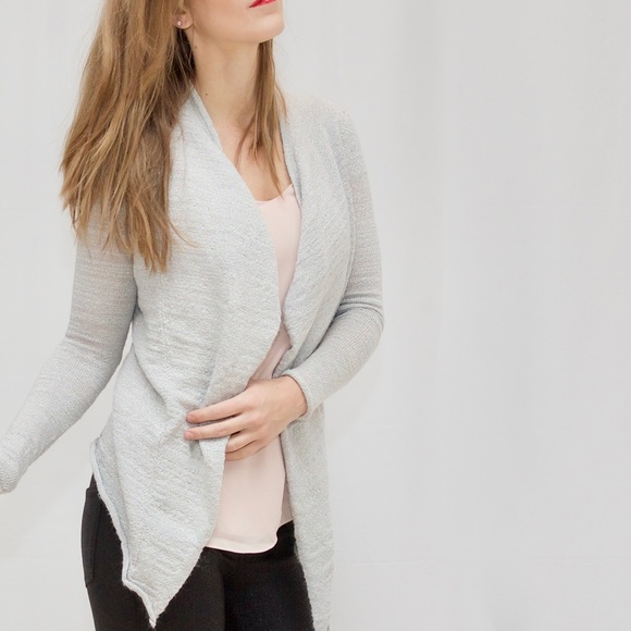 Express Sweaters - Express Metalic Silver Flyaway Cardi